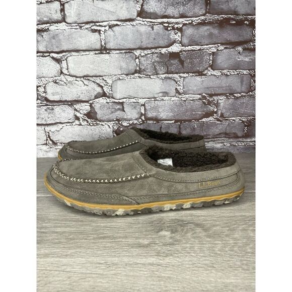 L.L. Bean Ash Gray Suede Fur Lined Mountain Moccasin Winter Slippers Men Sz 11M - Picture 3 of 16